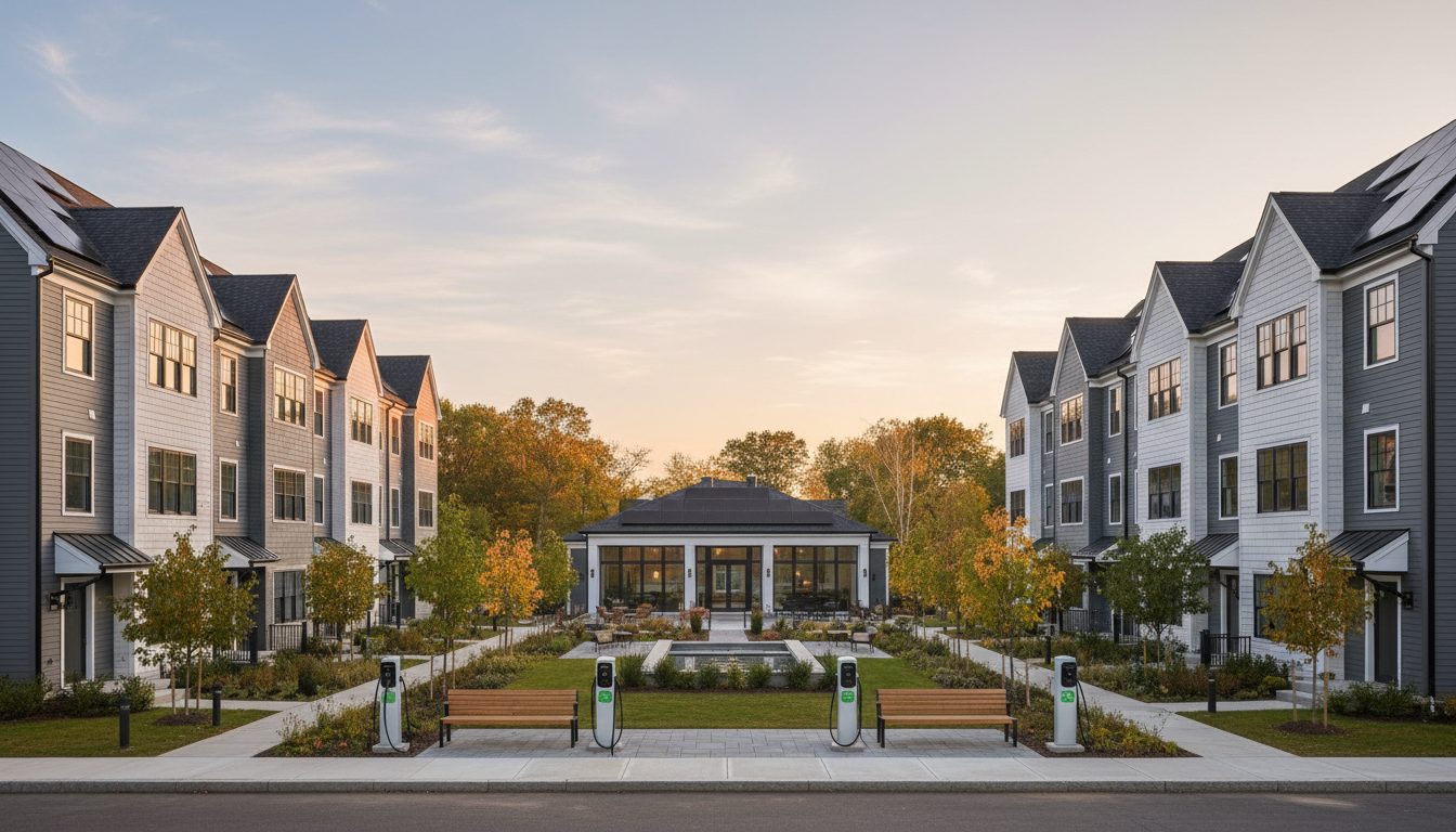 Build-to-rent townhome community with rooftop solar and EV chargers