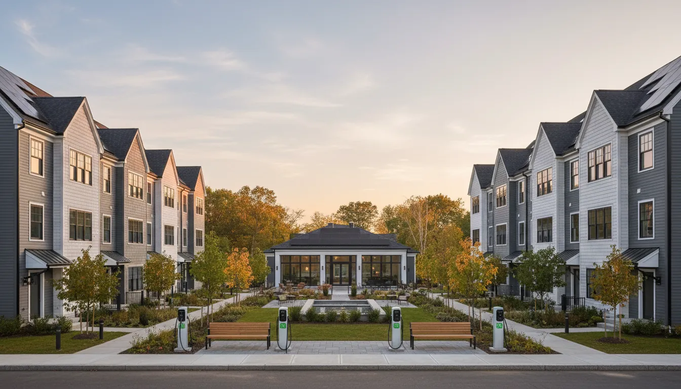 Build-to-rent townhome community with rooftop solar and EV chargers